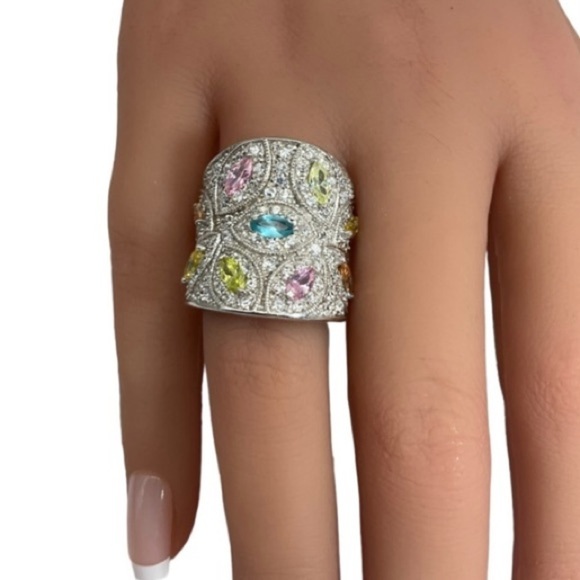 Sterling Silver Multicolor Gemstone Ring with Butterflies - Picture 1 of 3